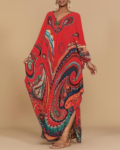 Image of Bsubseach Moo Moos for Women Batwing Sleeve Kaftan Dresses with Pockets