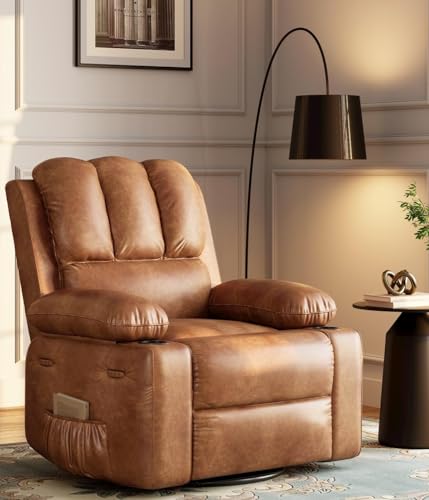 Oversized Recliner Chairs with Heat and Massage - Lazy Recliner Chair for Adults- Manual Single Sofa with Cup Holder for Living Rooms, Bedrooms and Nurseries - Coffee