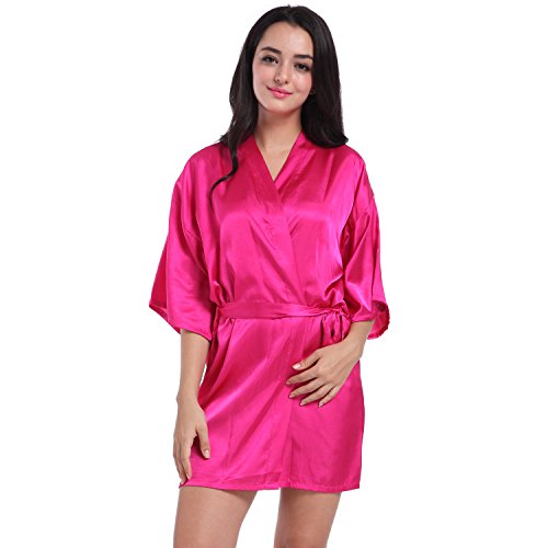 SIMJOY Women's Satin Short Kimono Robe Plain Dressing Gown Bathrobe Bridal Party Robe
