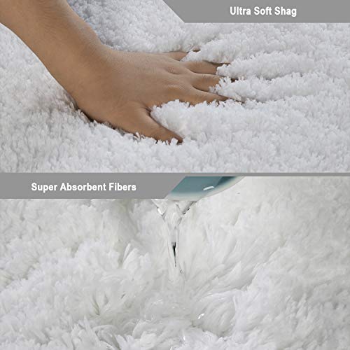 Seavish Luxury White Bath Rug, 2Ft Shaggy Round Bathroom Rug,Non Slip Efficient Water Absorbent Machine Washable Tufted Circle Bath Mat Microfiber Soft Thick Plush Circular Rug Floor Carpet #TOP3