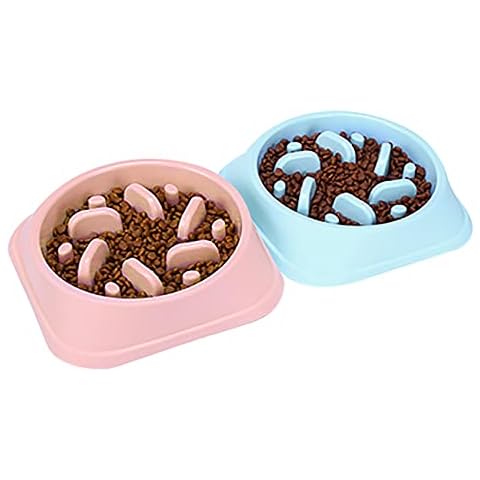 GANMFOYC 2 pieces Pet Fun Feeder Dog Bowl Slow Feeder, Bloat Stop Dog Food Bowl Maze Interactive Puzzle Cat Bowl Non Skid (pink,blue) Cover