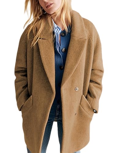 Image of Tanming Womens Winter Peacoat Warm Wool Blend Casual Notched Lapel Single Breasted Trench Coat (Camel-M)