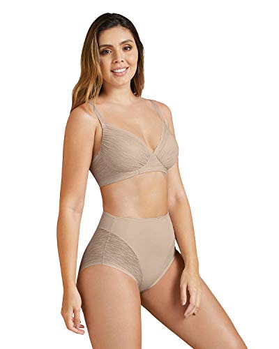 Leonisa Tummy Control Underwear for Women - High Waisted Sheer Lace Shapewear Panties - Seamless Compression Underwear - Beige, Small