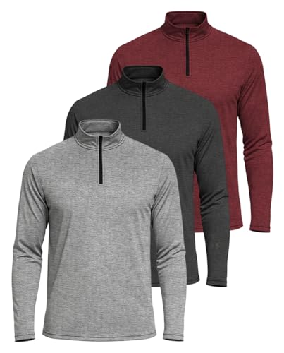 Image of Real Essentials 3 Pack: Men's Dry-Fit Active Quarter Zip Long Sleeve Athletic Performance Pullover (Available in Big & Tall)