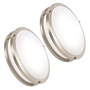 OOWOLF 2-Pack 36W 13inch LED Flush Mount Ceiling Light Fixture Dimmable Brushed Nickel, Easy to Install LED Ceiling Lamp Fixture Without Flicker, Super Bright 3600LM 5000K Daylight White