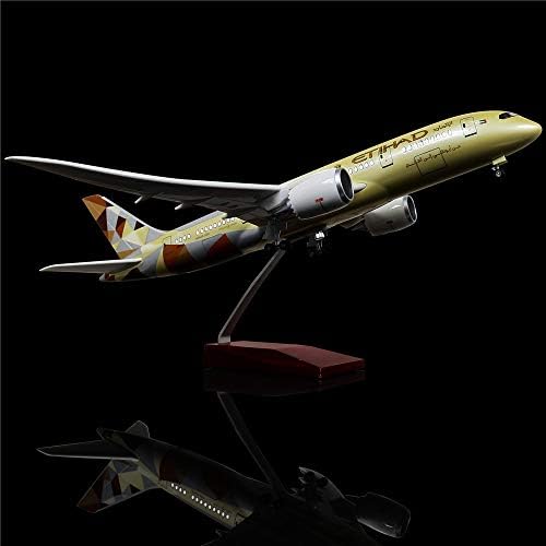 LESES 1:130 Scale LED Light Model Airplane Etihad Boeing 787 18 inches Resin Display Plane Model