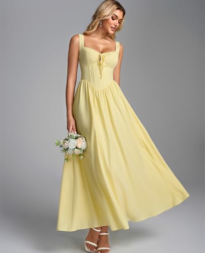 Image of GLNEGE Womens Corset Midi Dress Spring Wedding Guest A-line Flowy Dresses Lace Up Summer Tea Party Long Sundress for 2026