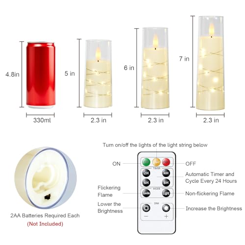 Image of Raycare Flameless Candle with Remote Timer, 3 Flickering Acrylic Battery Operated LED Pillar Candles with Embedded Star String for Christmas, Wedding, Home Table Decor, and as a Gift (Ivory White)
