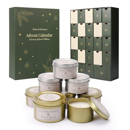 Zweig & Ewigkeit Advent Calendar 2025 - Scented Candles Advent Calendar with 24 Mini Candles (25 g & 40 g) - 6 Festive Winter Fragrances - Gift Idea for Christmas & Advent