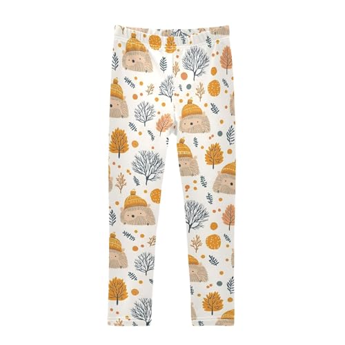 Funny Animal Hedgehog Girls Leggings Ultra Soft Compression Yoga Gym Pants for Kids 4-10T