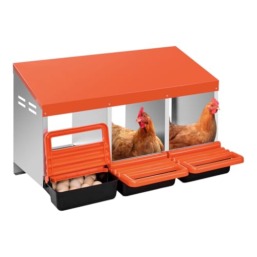 VEVOR Pondoir à Poules 3 Compartiments Nichoir à Poule en Acier Galvanisé et Plastique Haute...