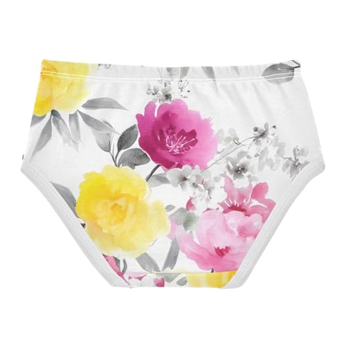 Animals Toddler Underwear Floral 2t Cotton Little Girl Panties Watercolor Pink Yellow Flowers White Briefs Underpants2