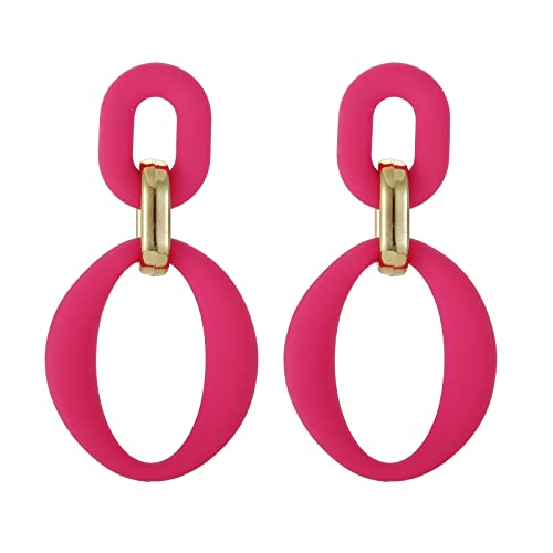 Ruoffeta Acrylic Rectangle Earrings, Fashion Acrylic Square/Oval/Hoop Statement Drop Earrings For Women Girls(Hot Pink Oval) #TOP10