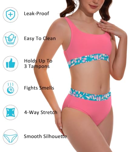 Image of Beautikini Period Swimwear Two Piece Menstrual Leakproof Swimsuit Bikini Sets Mid Waist Print Bathing Suit for Women