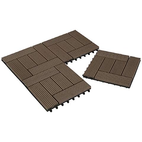 Laneetal 22 Pcs WPC Decking Tiles Wood Plastic Composite Interlocking Flooring Garden Patio Balcony Terrace Hot Tub Decking Brown 30 x 30 cm (2 m²) Cover