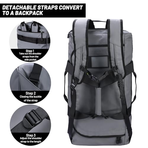 40L Large Duffle Bag for Men Travel Duffel Backpack with Detachable Straps for Gym Sports, Heavy Duty and Water Resistant (Grey) - Image 5