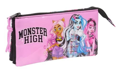 Safta Monster High Drama – Astuccio Triplo, Astuccio Per Bambini, Ideale Per Bambini In Età Scolastica, Comodo E Versatile, Qualità E Resistenza, 22 X