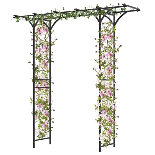 homasis arco da giardino in metallo, graticcio decorativo per piante rampicanti, rose e viti, arco metallico per esterno, giardino, prato e cerimonie di matrimonio, 200 x 52 x 206 cm, nero