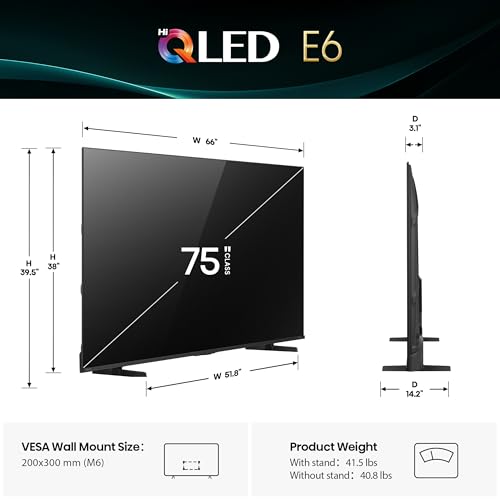 Image of Hisense 75 inch E6 Cinema Series Hi-QLED 4K UHD Smart Fire TV (75E6QF, 2025 Model) - AI Light Sensor, Dolby Vision . Atmos, Voice Remote with Alexa, Motion Rate 120, HDR 10+ Adaptive, Game Mode Plus