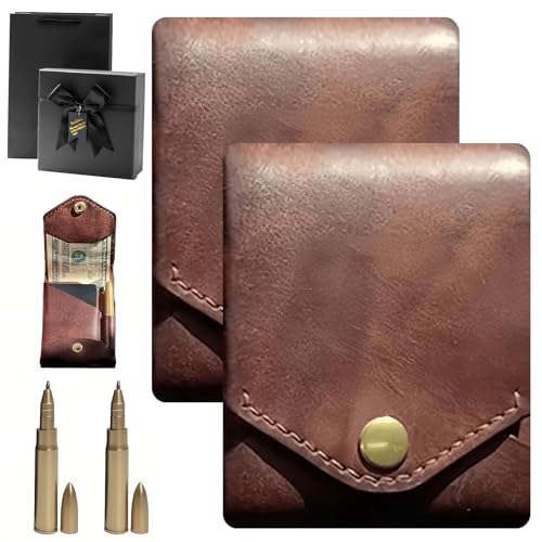 Vintage Handmade Leather Wallet, Multifunctional Compact Wallet, Leathers Business Card Holder,Handmade Leather Wallet for Men with Pen Slot (brown_2pcs)