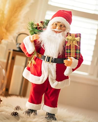 HomeZone Deluxe Traditional Style Realistic Santa Claus Father Christmas Standing Figure Christmas Decoration Xmas Ornament Figurine (40cm Standing RED)
