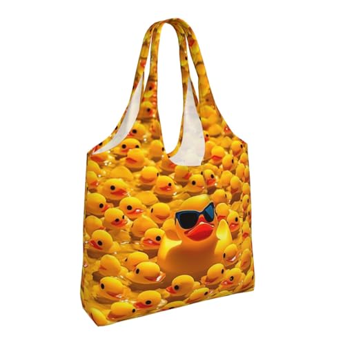 Handbag Beach Bag Canvas Tote Bag Reusable Yellow Rubber Ducky With Sunglasses Printed Grocery Bags Shoulder Bags2