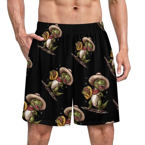 Tacoes Dinosaur Mens Pajama Shorts Sleep Lounge Shorts Pj Bottoms with Pockets