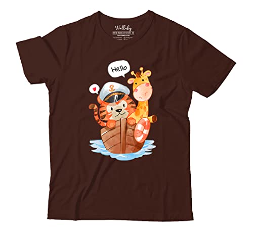 Image of Boys & Girls Tiger & Giraffe Animals Nautical Sea Theme 100% Cotton Unisex Kids T-Shirt
