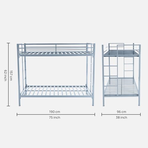 Image of Pilio Twin Over Twin Metal Bunk Bed | Bunk Bed Without Storage for Kids & Adult | Double Decker Bed for Kids Room| Space-Saving Twin Bunk Room| Bunker Bed Frame (Mattress Not Included)