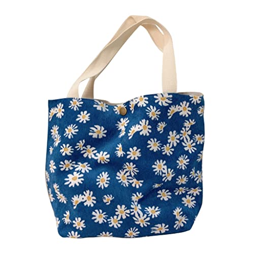 ZwaitL Bolso de hombro para mujer, de pana, con estampado de flores, bolsos pequeños casuales para mujer, bolsos de compras, bolso de momia para mujer, Margarita azul