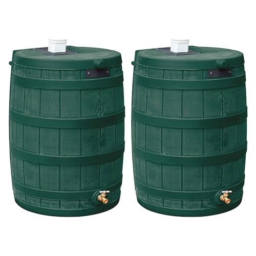 Image of Good Ideas Rain Wizard Water Collection Barrel, 50 Gallon, Green, 2 Pack