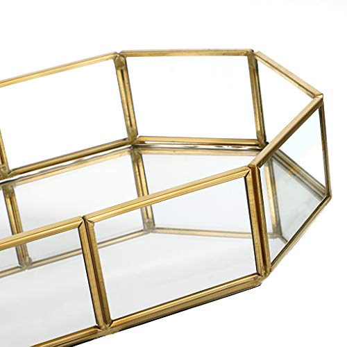 Hipiwe HPWSN00293 Mirror Glass Vanity Tray - Gold Ornate Makeup Vintage Octagonal Perfume Dresser Jewelry Trinket Organizer thumb #3