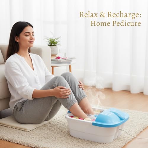 Image of JSB HF36 Foot Spa Massager Machine Pedicure Tub for Home with Water Heating Temperature Control Shower Bath for Feet Care, Pain Relief and Relaxation (Corded Electric) (White-Blue)