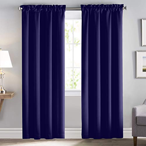downluxe Blackout Window Curtains Panels for Kids Room - Light Blocking Rod Pocket Drapes Window Treatment Energy Saving Blackout Drapes(Navy Blue,1 Pair, 52 by 84-Inch)