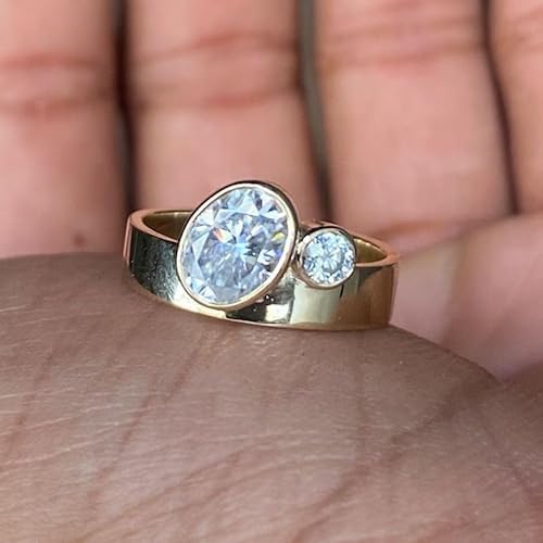 Purvika Jewels 3 Carat Oval Cut Diamond Solitaire Toi Et Moi Ring, 14K Yellow Gold Plated, Wedding Engagement Ring for Women