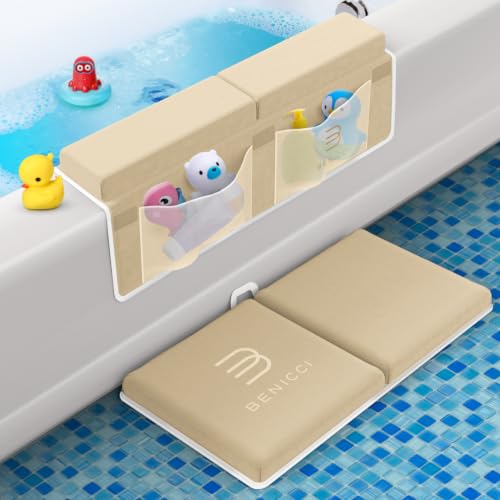 Image of Benicci Comfortable Bath Kneeler and Elbow Kneeling Rest Pad for Baby Bathing Parents - Painless Foam Mat with Toy Organizer Pockets - Quick Drying, Foldable, Non-Slip for Baby and Toddler Bathing