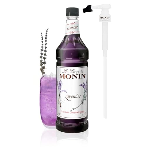 Monin - Lavender Syrup With Pump, Aromatic and Floral, Natural Flavors, Great for Cocktails,...