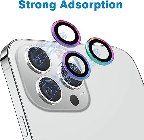 Image of Compatible for iPhone 13 Pro /iPhone 13 Pro Max Camera Lens Protector Bling, 9H Tempered Glass Camera Cover Screen Protector Metal Ring Decoration Accessories Rainbow design