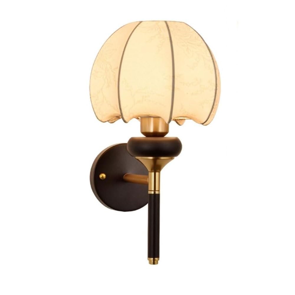 FEITENGDA Mid Century Fabric Shade Wall Sconce Vintage Floral Texture Shade Wall Lamp Brass Finish Bedside Decor Wall Mount Light for Bedroom Living Room Dining Room Hallway