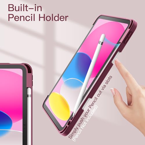 Image of JETech Cover Case for iPad (A16) 11th /10th Generation (2025 /2022) with Pencil Holder, Clear Transparent Back Shell Slim Stand Shockproof Tablet Cover, Auto Wake /Sleep (Wine)