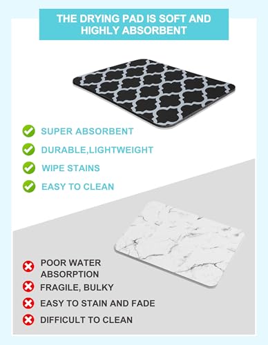 Image of Dish Drying Mat for Kitchen Counter, 12x19 Rubber Backed (Black Trellis)