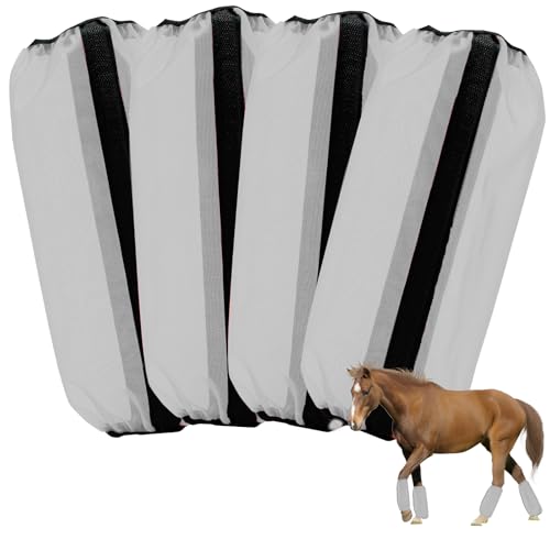 Mesh Fly Boots Horse Fly Boots Mesh Fly Wraps Leg Guard for Horse Set of 4 (Siliver)