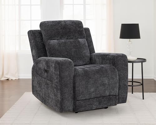 Sillón reclinable chenille color gris oscuro miniatura 2