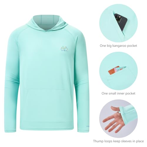 Image of Men's UPF 50+ Hoodie Shirt Long Sleeve Permanent UV Sun Protection Vented Tee Performance for Outdoor Hiking Fishing