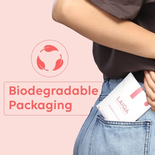 Image of LAIQA Ultra Soft Moderate Flow Sanitary Pads for Women| 60 Large Premium Pads with 60 Disposable Bag + 4 Free Pantyliners|Made with Natural Fibers|Rash-Free Pads with 4 wings|No Chlorine|No Fragrance