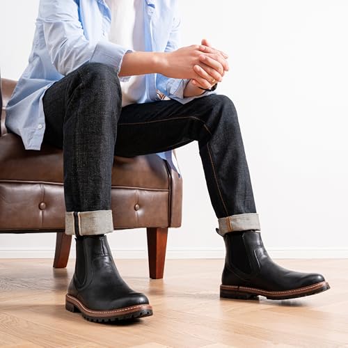 Image of Jousen Chelsea Boots Casual Slip On Ankle Waterproof Mens Boots(AMY8406 black 10.5)
