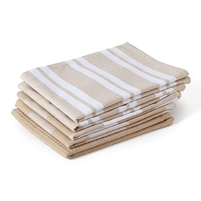Encasa XO Küchenhandtücher und Waschlappen aus Baumwolle | Beige | Waffel- und Flachgewebe-Geschirrtuch | Geschirrtuch-Set | 70x45 cm | Wiederverwendbar und schnell trocknend 5er-Satz