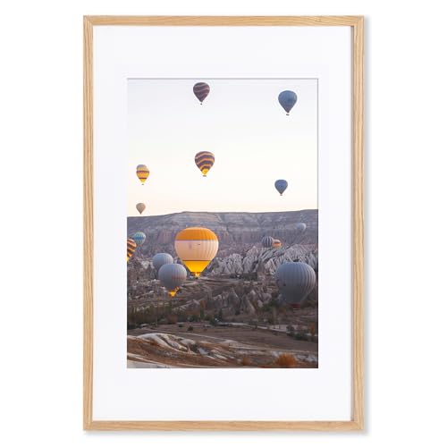 Marsmiles A2 木製写真フレーム 米国調 ナチュラルオーク 無垢材 フォトフレーム プレキシガラス付き 写真展示用 A3 マット付きまたは A2 マットなし ナチュラル 1パック