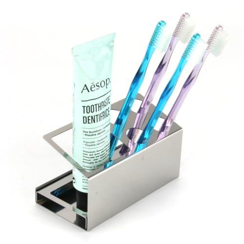 ZEOOR 歯ブラシスタンド 置き型 ステンレス製 歯ブラシ 歯磨き粉 収納 ホルダー シール付 4本用
