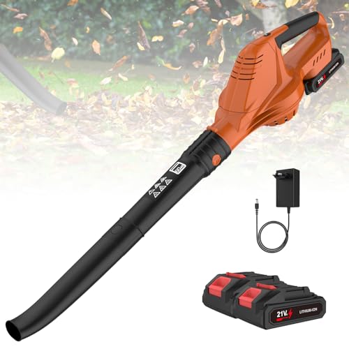 Soplador de Hojas,21V soplador de Hojas electrico de 2 con Batería y Cargador,Motor sin escobillas 5 velocidades,Velocidad de 240 km/h,Soplador de Hojas para el Cuidado del Césped (2 Batería)